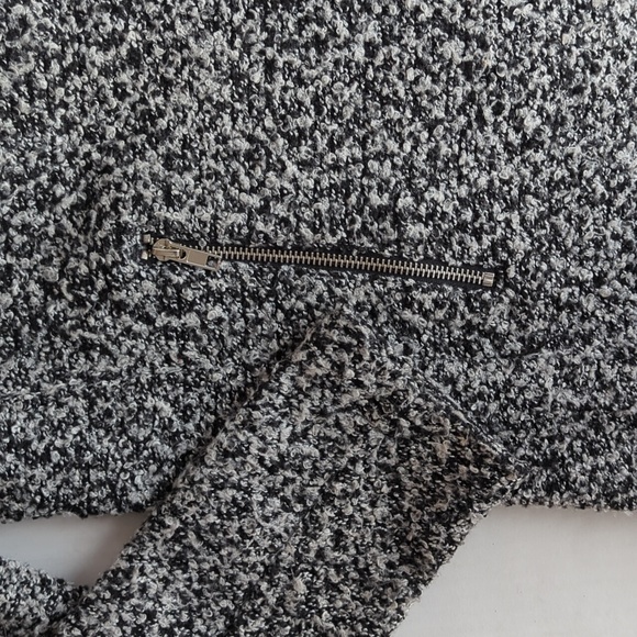 Elodie Asymmetrical Zip Tweed Look Collared Moto Jacket MEDIUM Black White - Picture 13 of 16